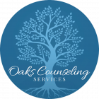 Oaks Counseling Services Logo, a oak tree inside a circle, both blue